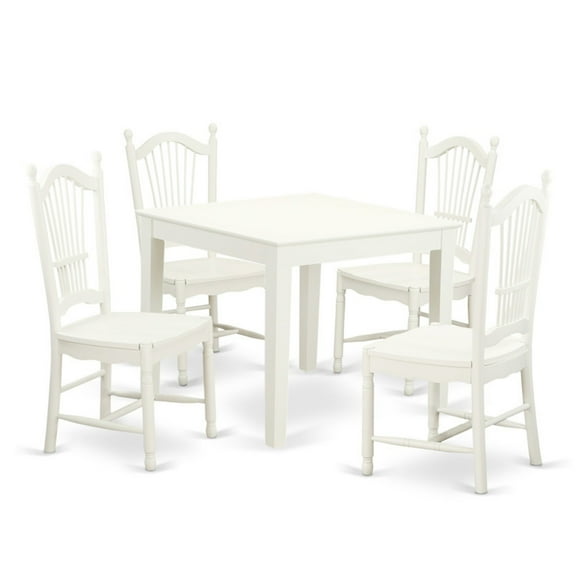 5 Pc small Kitchen Table and 4 hard wood Dining Chairs in Linen White