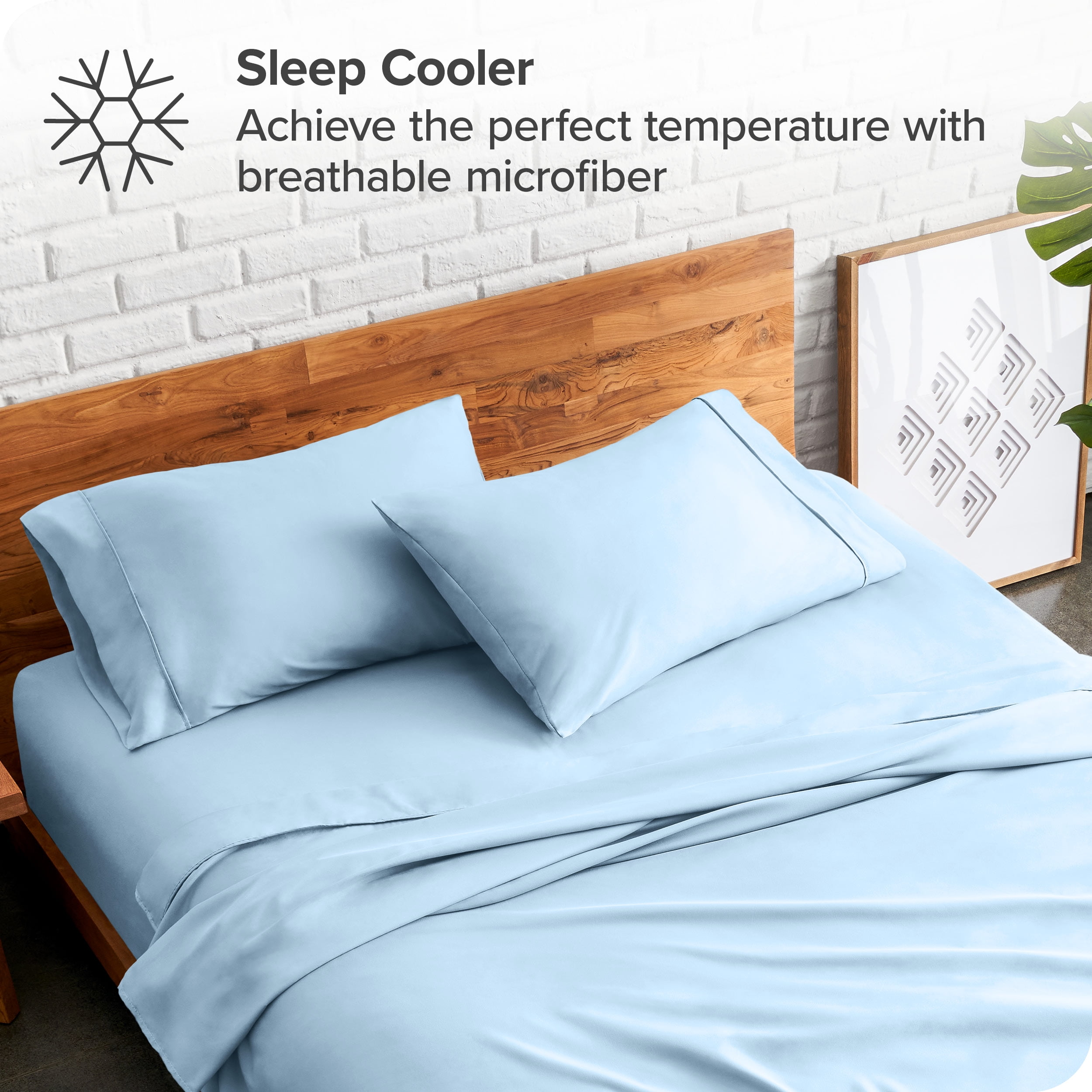 Bare Home Light Blue Microfiber Pillowcase Set, Hypoallergenic, King Set of 2