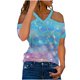 thumbnail image 1 of Tops con estampado de hombros descubiertos de manga corta con cuello en V para mujer Pompotops hkajfhjk466933, 1 of 4