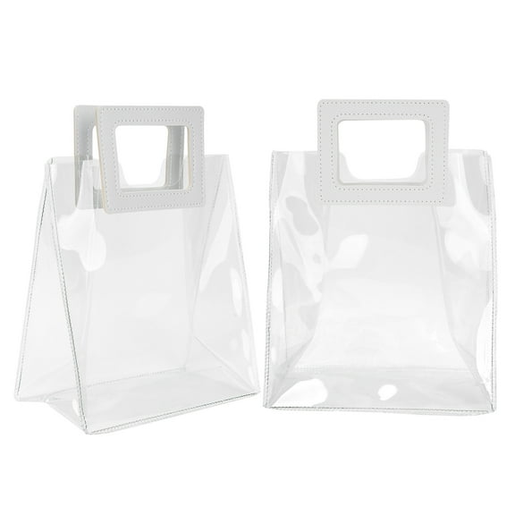 2 Pack Clear Gift Bags with Handles Transparent PVC Gift Bag Heavy Duty Gift Wrap Bags Large Reusable Plastic Bags for Bridal Party Baby Shower Wedding Birthday Shopping Bag