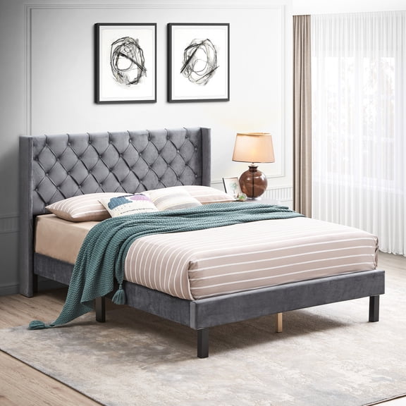 Strong Wood Frame, 600LBS Capacity - Queen Platform Bed for Heavy Mattresses