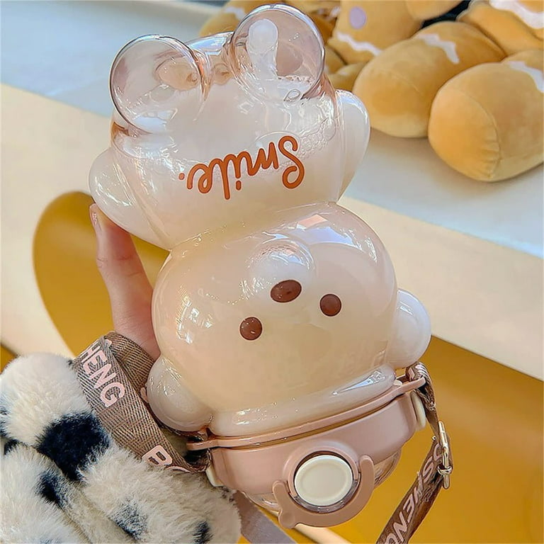  Kawaii Frosted Water Bottle with Straw 15oz Portable Half Clear  Bear Printed Water Bottle Cute Aesthetic Drinking Bottles for for School  Girls Kids Sports Commuter Slide Lock Quick Open (Cat Girl) 