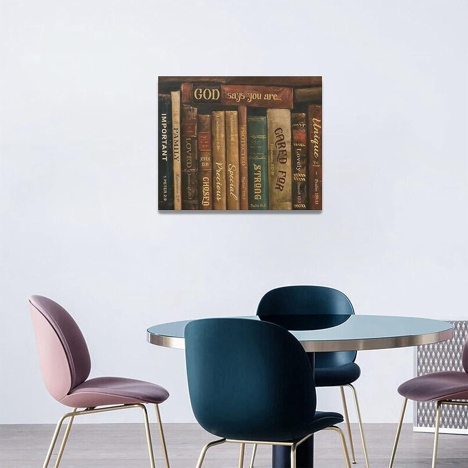 Taimeng Christian Books Wall Art Retro Bible Pictures Wall Decor Scriptures Canvas Prints Painting Religious Decorations Framed Artwork for Reading Room Bedroom 20/inchx16/inch