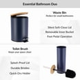 thumbnail image 6 of Navy Blue Bathroom Set with Bamboo Lid - Matte Metal Trash Can and Toilet Brush, 6 of 8