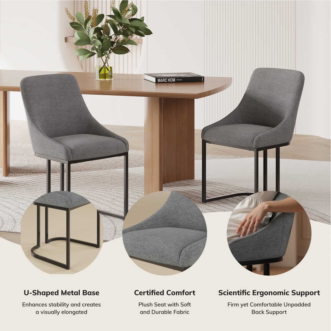 COLAMY Set of 4 Dining Chairs, Modern Upholstered Fabric Kitchen Chairs with U-Shaped Metal Legs, Armless Mid-Back Side Chairs for Home and Hotel, Gray