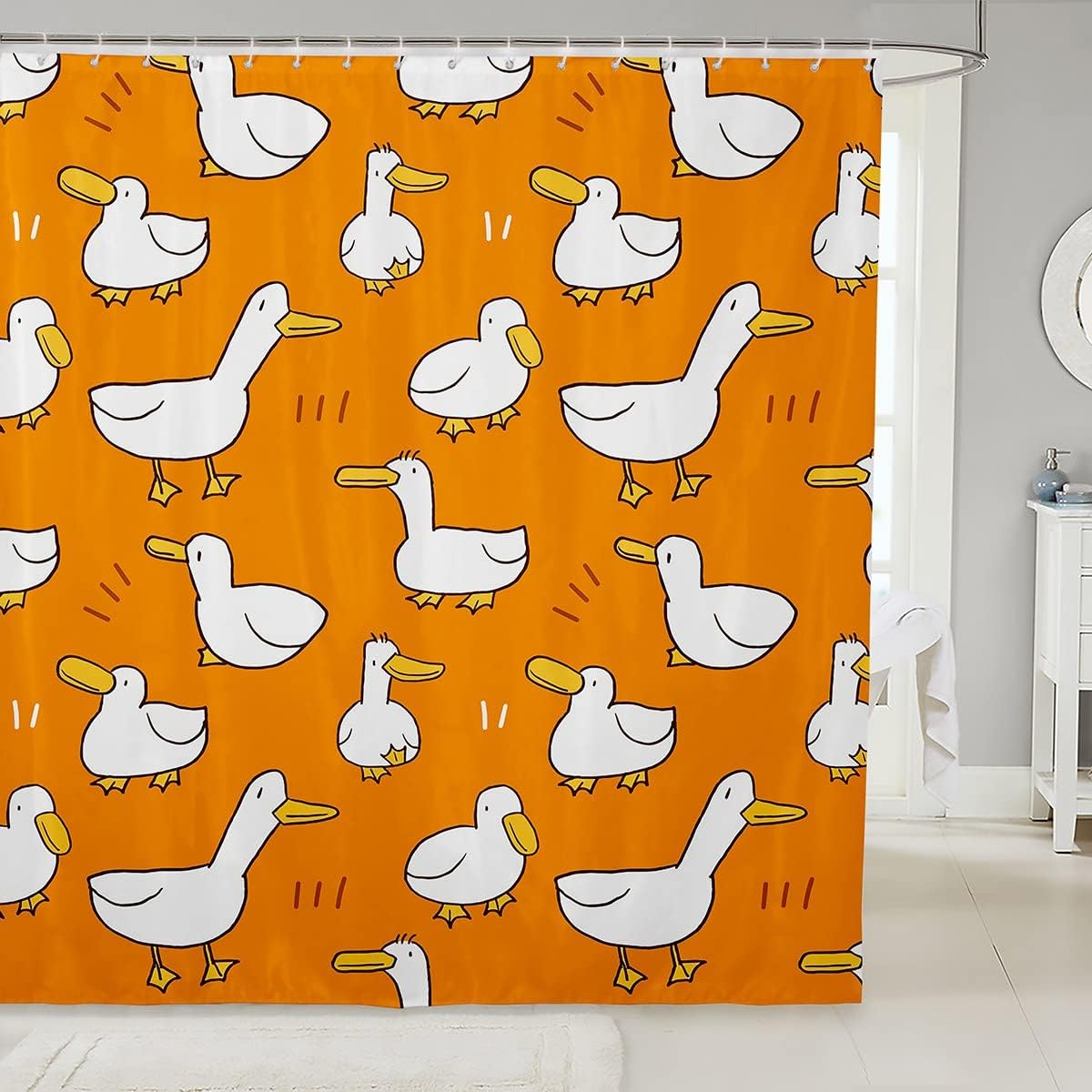 SPXUBZ Lovely White Goose Shower Curtain 72x72 inch,Kids Bathroom Curtain for Child,Cartoon Duck