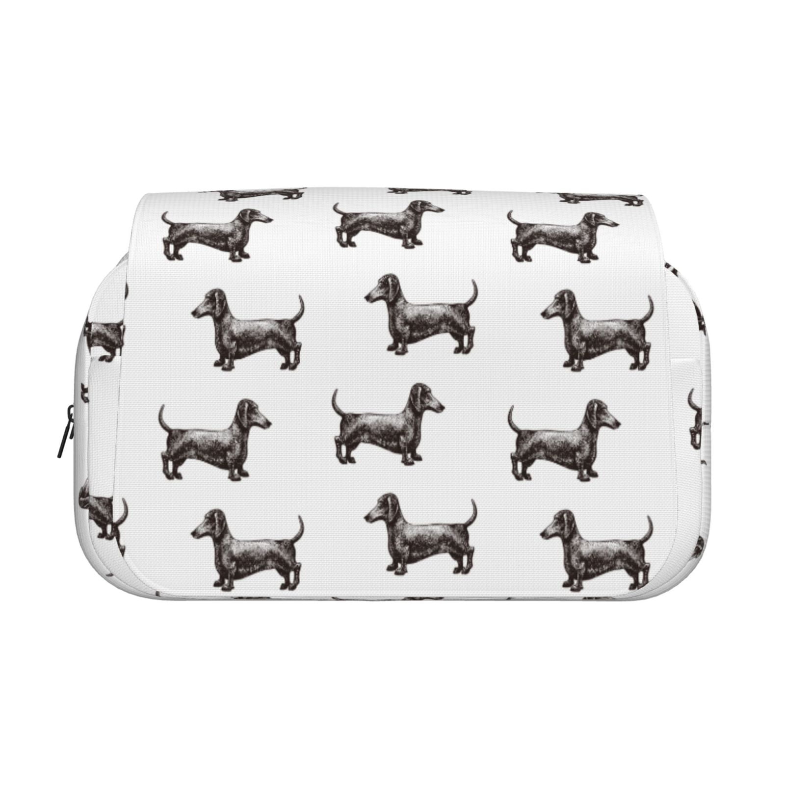 Rateoe Dachshund Dog Puppy Pattern Double Clamshell Pen Case, Storage Organizer with Two Zipper Compartments– Holds Up to 50 Pencils & Pens