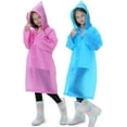 thumbnail image 6 of 2 Pack Raincoats for Kids, Reusable Rain Ponchos with Hood and Sleeves Waterproof Rain Coat for Children Boy Girl Kids (Pink+Blue), 6 of 8