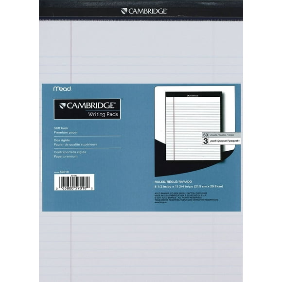 Cambridge® Perforated Writing pad, letter size 3pk, Writing Pad