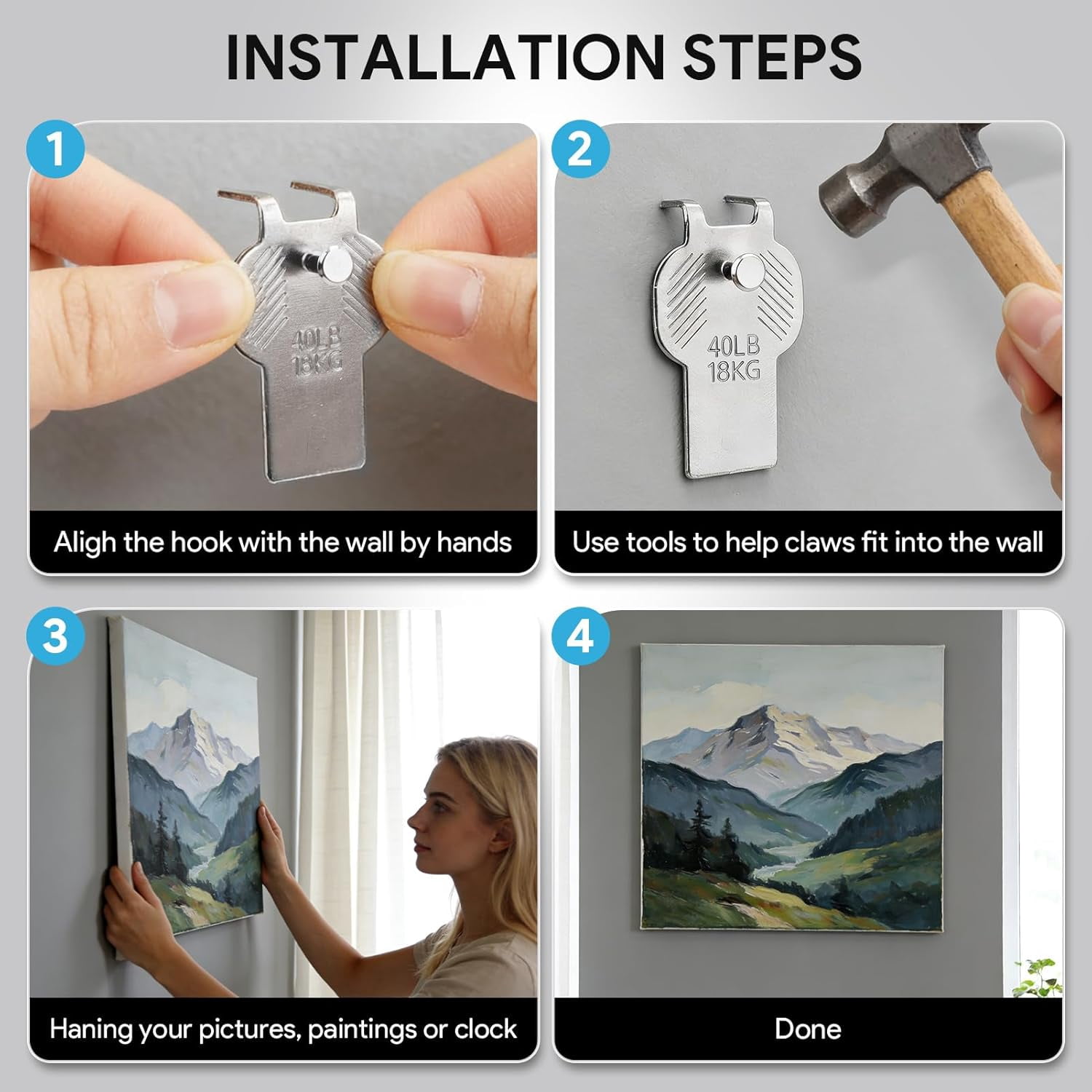 Claw Drywall Picture Hangers, Heavy Duty Hanging Hooks for Art Mirror Painting Frame Photo Poster, Hanging Kit for Home Office Decor