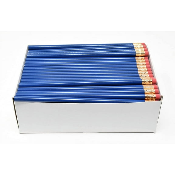 Pencil Guy Blank Round Pencils Blue, Pack of 144 Wood Pencils