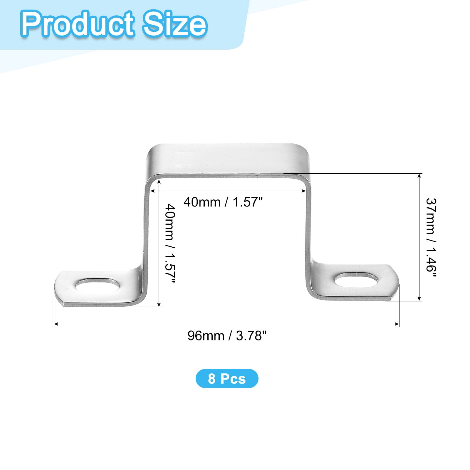 8Pcs U Shaped Connector Bracket, 40x40mm 304 Stainless Steel Pipe Strap Clamps for Door Shed Closed Bar Holder Strut Channel