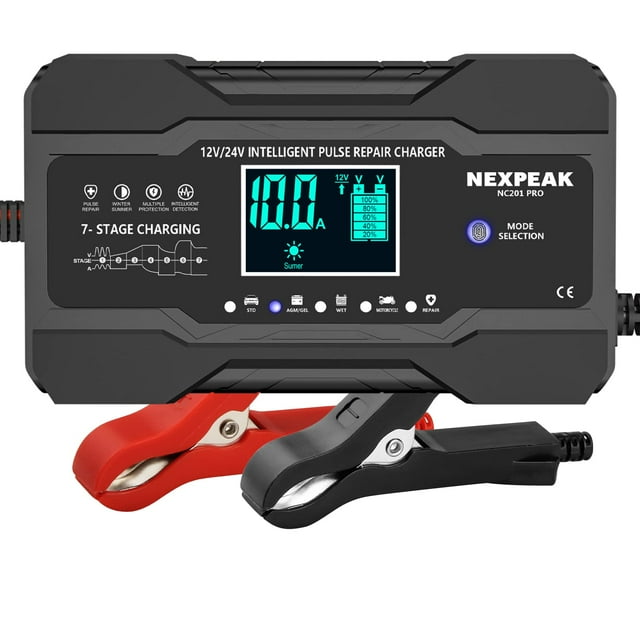 Cargador de batería NEXPEAK 10 amperios 12 V/24 V Smart para coche