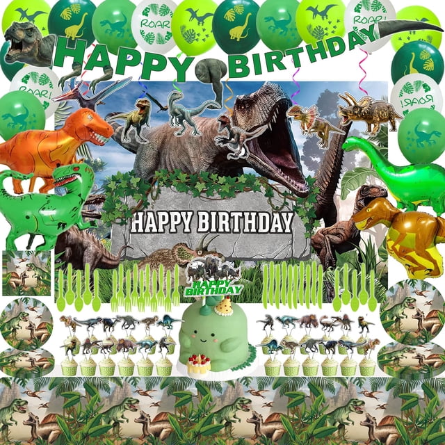 Set de decoración de cumpleaños con dinosaurios y accesorios para fiestas con telón de fondo