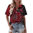 thumbnail image 2 of Odbmxy Summer Shirts for Women Collared Short Sleeve Womens Tops Plus Size Leisure Black Button Cardigan Floral Vacation Tops, 2 of 6