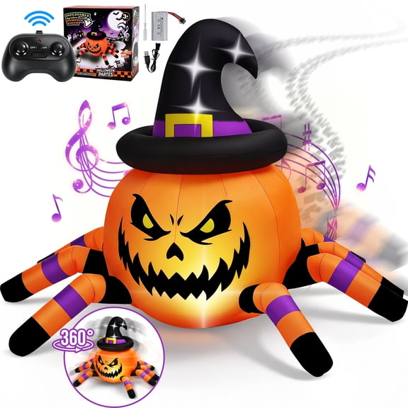 Firstness 2.6ft Remote Control Halloween Inflatable with Music Lights,Pumpkin Spider Car Blow ups Rc Car,Indoor Outdoor Decorations