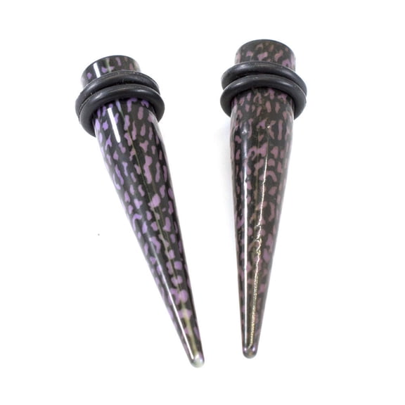 Ear Tapers with O ring Leopard Print Design Made of Acrylic
