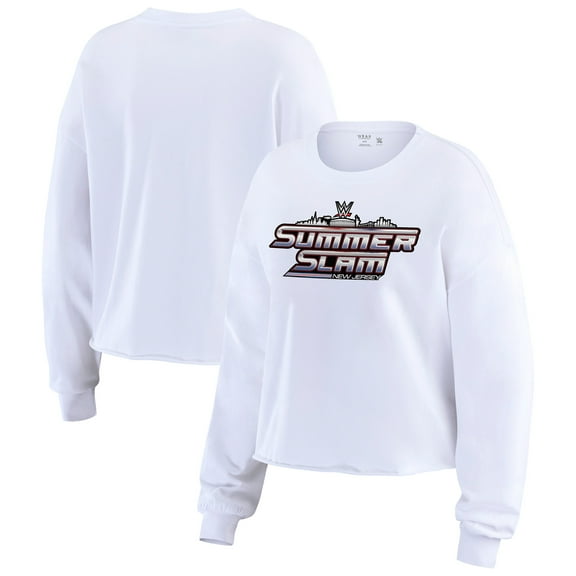 Women's WEAR by Erin Andrews White SummerSlam 2025 Cropped Long Sleeve T-Shirt