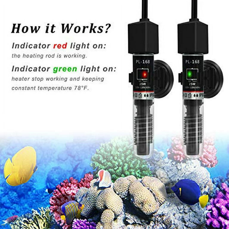 15W Small Betta Fish Tank Heater - Submersible, Preset 78°F For 1-3 Gallon Tanks (with Thermometer)