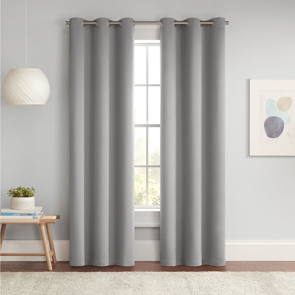 Eclipse Blackout Curtains, Darrell Thermaweave Grommet 37 in x 84 in Curtain Panel in Grey, Sold as a Single Curtain Panel