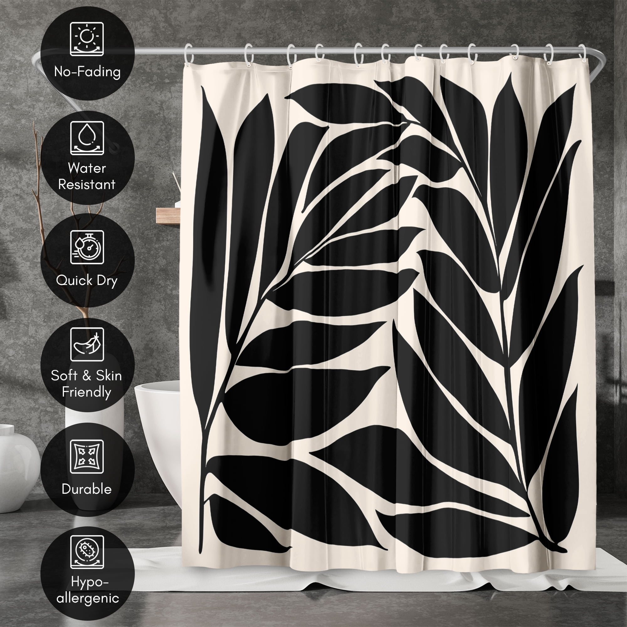Americanflat 71x74 Black and White Shower Curtain - 100% Polyester Shower Curtain