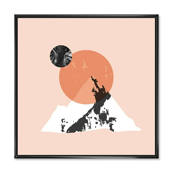 Designart 'Modern Minimalist Mountain Moon and Sun' Modern Framed Canvas Wall Art Print
