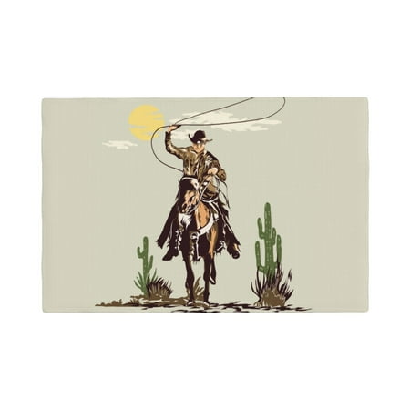 

Placemats Set of 4 Vintage Cowboy Riding Horse Heat Resistant Non - Slip Place mats Waterproof table mat for Kitchen Dining-4片装
