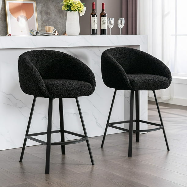ONEVOG Swivel Sherpa Upholstered Bar Stools with Back Set of 2, Modern