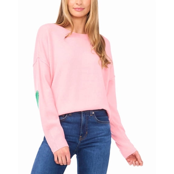 CeCe womens Heart Elbow Patch Crew Pullover, s, Pink
