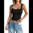 thumbnail image 1 of Camiseta Sin Mangas con Cuello Cuadrado para Mujer, de Doble Capa, Básica, para Entrenamiento de Verano, Informal Negro L, 1 of 8