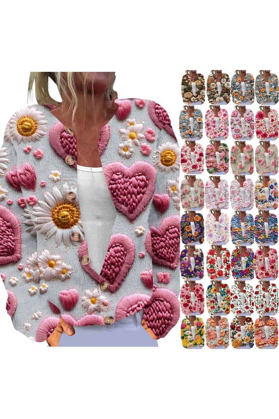 Christmas Sweaters Christmas Cardigan for Women Animal Floral Christmas Tree Long Sleeve Button Knit Cardigan Sweater Multicolor XXL