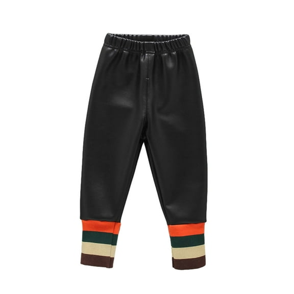 LYMAYTER Little Girls Leather Pants for Kids Baby Fleece Leggings Trousers Toddler Stretch Bottoms Pants1-7 Years