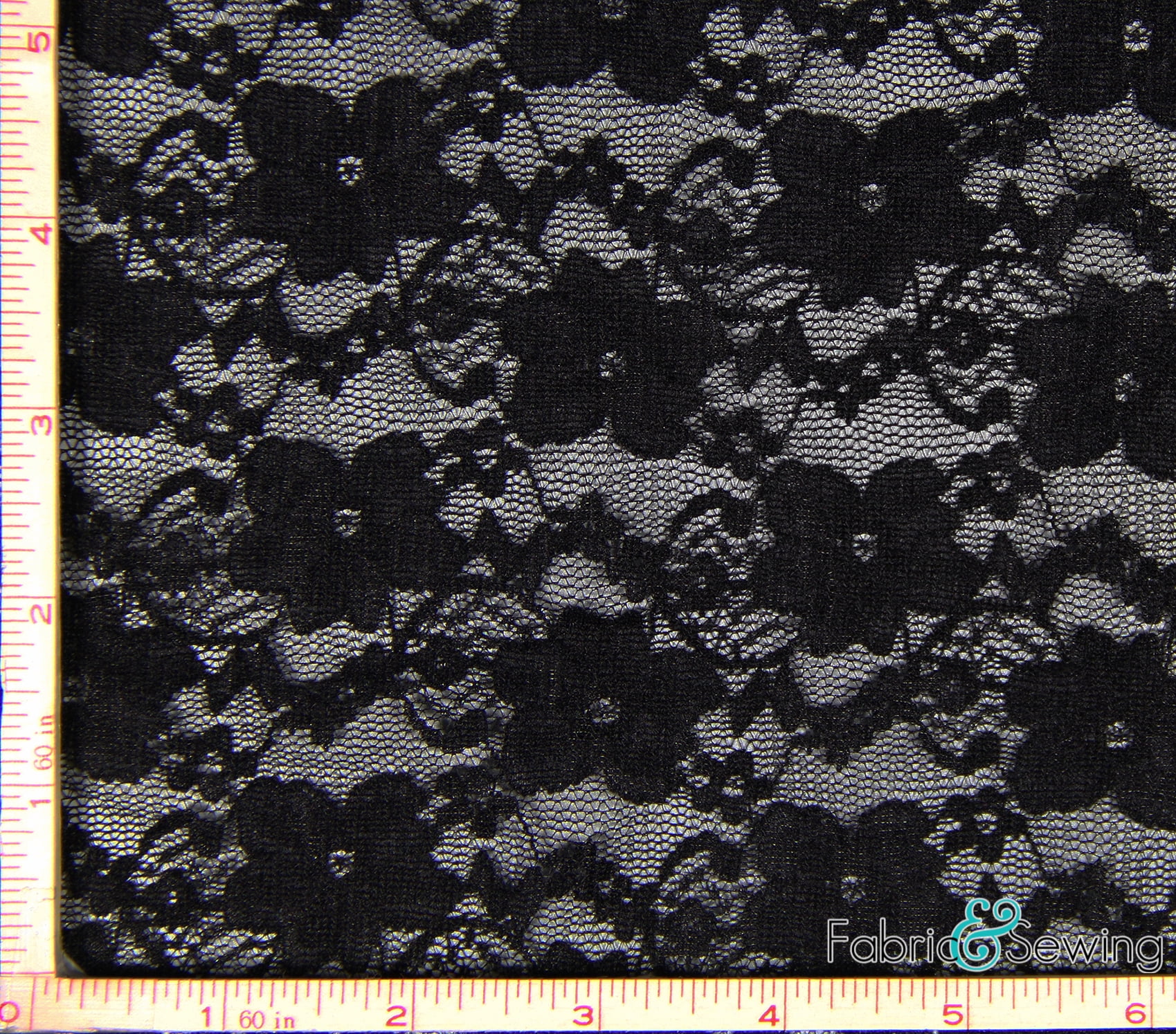 4-way stretch 56 wide Stretch Lace Fabric in a black color with a floral weave