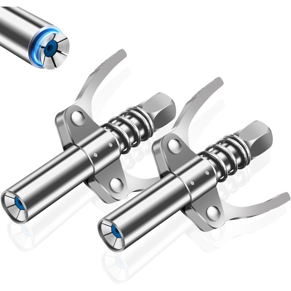 Grease Gun Coupler, Grease Gun Tips, Grease Gun Accessories, 12000 PSI Leak Proof Design Double Handle Grease Nozzle, Compatible with All 1/8" NPT Grease Guns (2PCS)