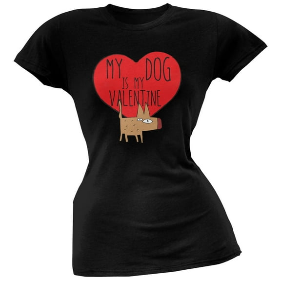 My Dog Is My Valentine Black Soft Juniors T-Shirt - 2X-Large