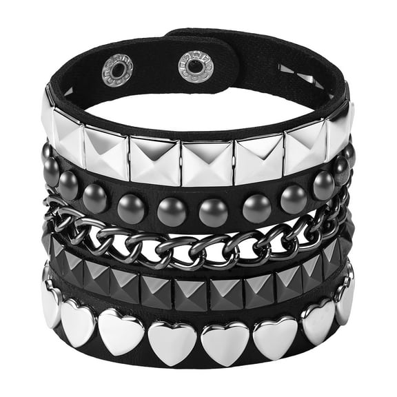 Avaner 3 Pcs Leather Punk Bracelets for Men Women of Rock Rivet Wrap Retro Spike Bracelet Adjustable