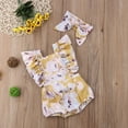 thumbnail image 5 of Douhoow 2Pcs Baby Girls Romper Floral Print Ruffles Sleeve Backless Jumpsuit with Headwear, 5 of 7