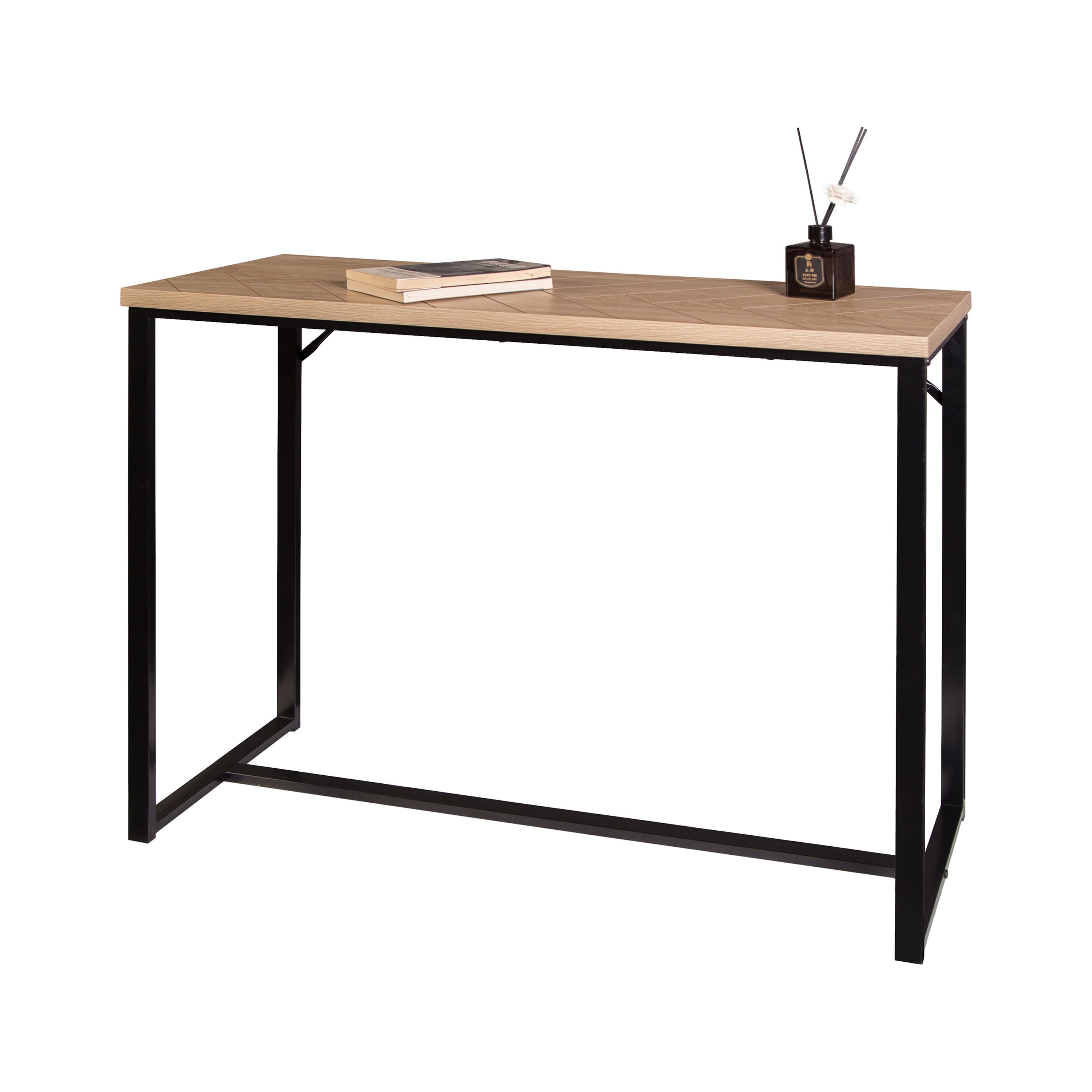Bali Coastal Modern Console Table Natural Wood Top with Black Metal Legs