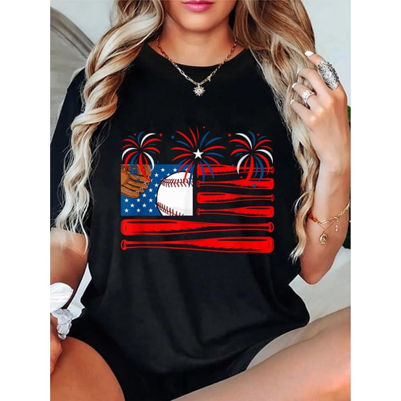 Baseball Equipment 4th of July Matching Player T-Shirt