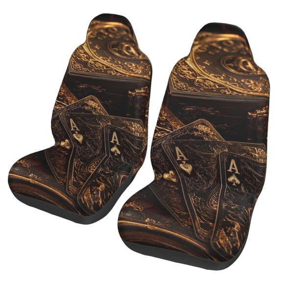 Victorian Style Deck Of Cards Print Car Seat Cover 2 Pcs Auto Front Bucket Seats Protector Cushion Universal Vehicle Truck SUV