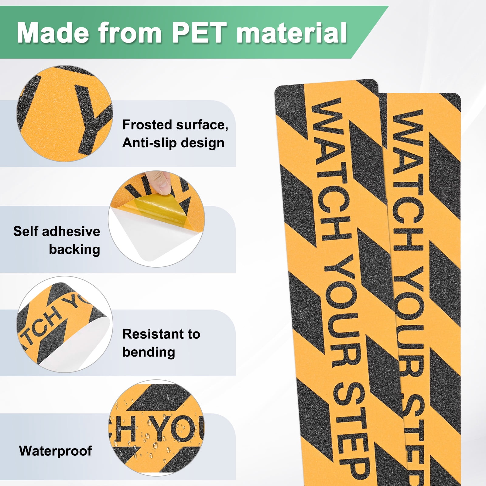 Uxcell 12-Pack WATCH YOUR STEP Floor Decals Stickers 6 x 24 Inch Watch Your Step Sign Warning Sticker Self-Adhesive