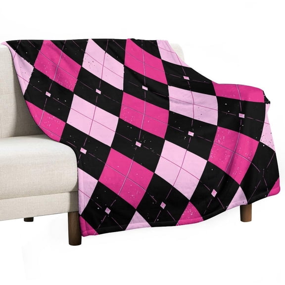 Pink Black Diamond Pattern Textured Background Flannel Blanket Blanket for Couch Sofa Lightweight Bed, Super Soft Cozy Print Warm Blanket
