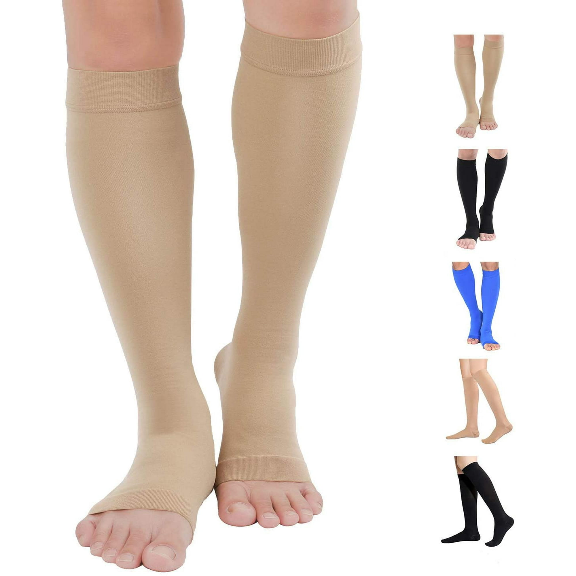 Yeashow Compression Stockings Pair Medical Grade Firm Support 20 30mmhg Opaque Unisex Open Toe Knee High Compression Socks For Varicose Veins E