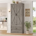 thumbnail image 6 of Homfa 70'' Tall Kitchen Pantry with Shelf & Drawer, Farmhouse 2 Door Pantry Storage Cabinet for Dining Room Living Room, Wash Gray, 6 of 10