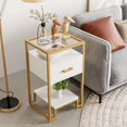 thumbnail image 3 of Qinaqin Blanco Nightstand End Mesa Almacenamiento Cajón 3-Tier Tempered Vidrio Top. Steel Frame Easy Assembly para Dormitorio o cm de Profundidadorm, 3 of 7
