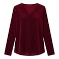 thumbnail image 7 of Dressy Velvet Tops for Women Christmas Party Casual Elegant Blouses Loose V Neck Long Sleeve Vintage T-shirts (XL, Wine), 7 of 7