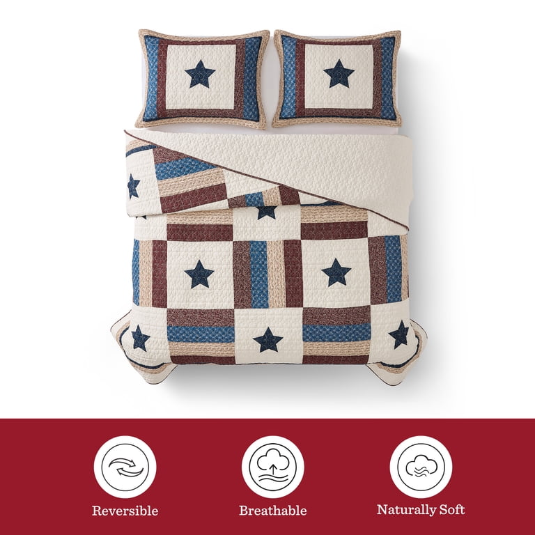 Country Holiday Americana Stars 100% Cotton Quilt Set, Queen photo 3