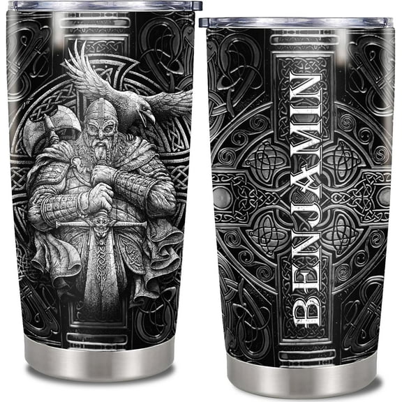 Personalized Viking Tumbler Custom Name Coffee Mug Insulated Cups with Lid Stainless Steel Double Wall Vacuum 20oz Customized Vikings Gifts For Men Husband Son Dad Grandpa