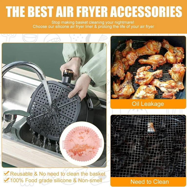  2-Pack Air Fryer Silicone Liners 8inch Reusable Non Stick Air  fryers Silicone Pot Round Easy Cleaning for 3 to 6 Qt Air Fryer Oven  Accessories(Red + Pink): Home & Kitchen