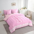 thumbnail image 3 of Manfei Letter F Monogrammed 7-Piece Twin Bedding Sets,Pink Sparking Print Bedding Comforter Set,Cute Bow Bowtie Sheet Sets For Child,Microfiber Room Decorative Reversible, 3 of 8